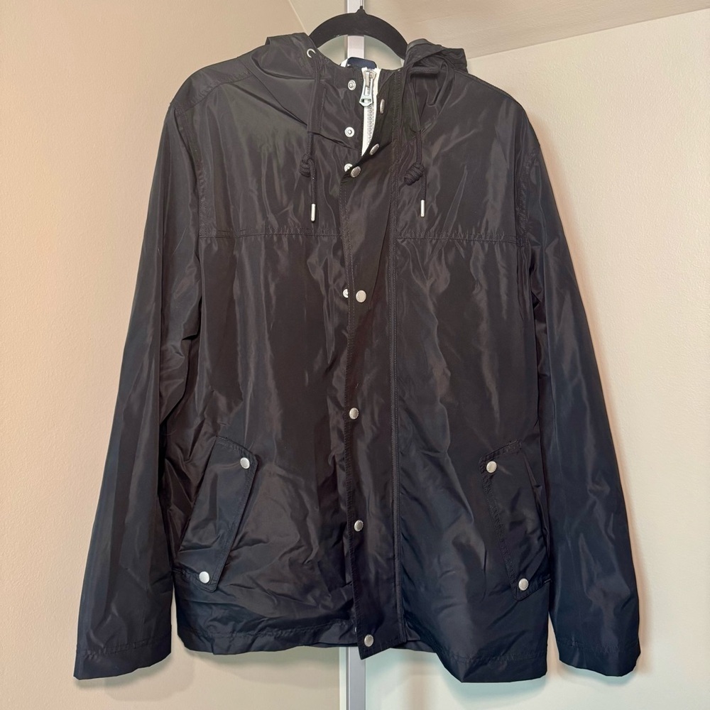 Cole Haan Mens Black Hooded Windbreaker‎ Jacket Mesh Lined Size Large RN54163